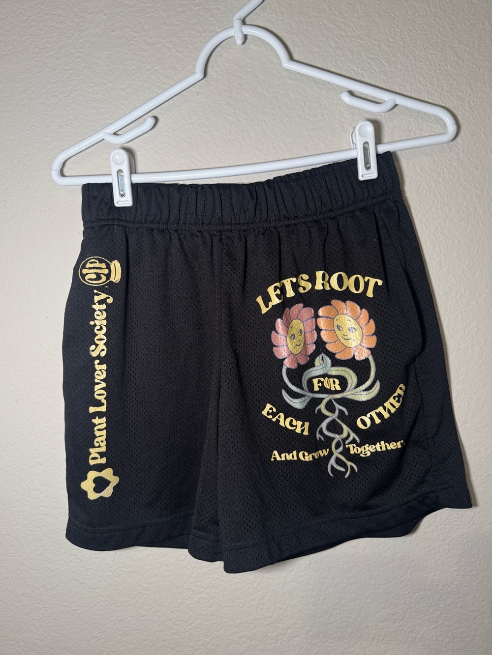 Black 'Let's Root For Each Other' Floral Athletic Shorts